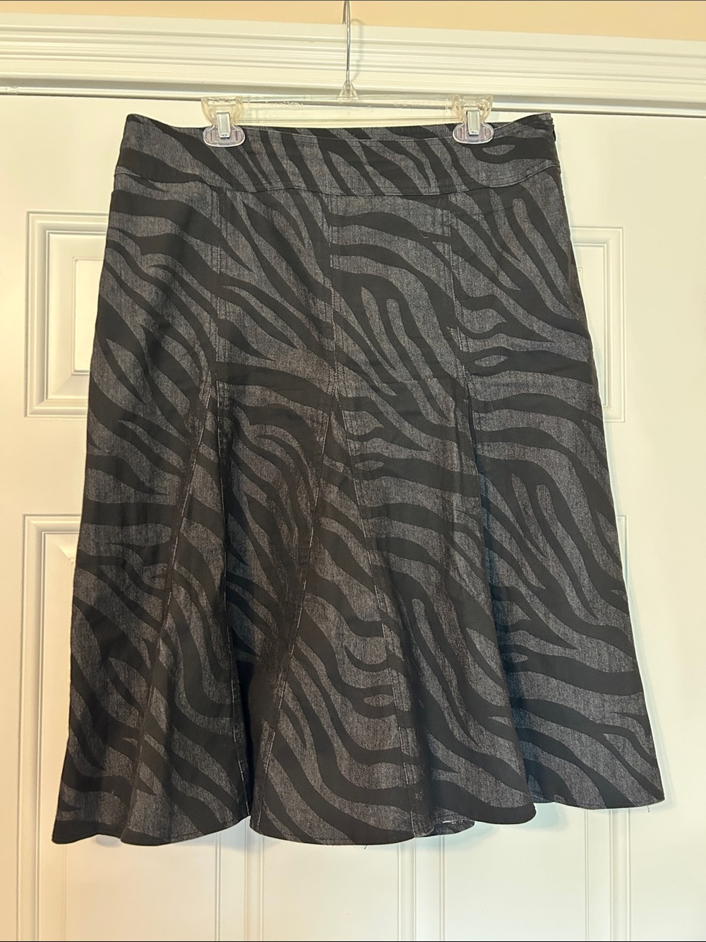 Sandro charcoal zebra denim flared midi skirt Sz 12